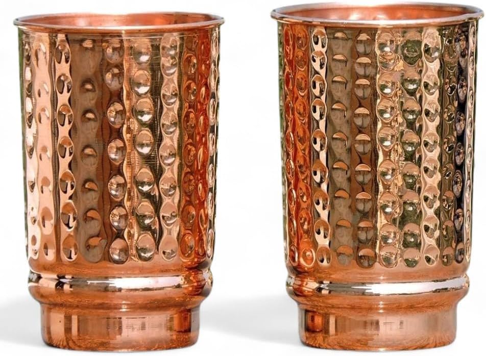 Pure Copper Hammered Cup & Tumbler Set | Copper Glasses for Water Premium Copper Tumblers for Daily Use & Gift Sets | Ayurveda Health Benefits - 350 Ml Capacity (Hammered Cup)